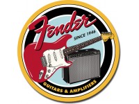 Enseigne Fender en métal  ronde / Guitare et Ampli